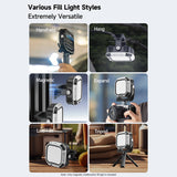 28W Magnetic LED Fill Camera Light Red Warning Handle&1/4in 2700K-6500K Battery for Video Recording