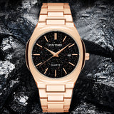 PINTIME Men's Watches Waterproof 30m Casuals Fashion Quartz Wristwatch Stainless Steel Strap Starry Sky Dial Calendar Relogio