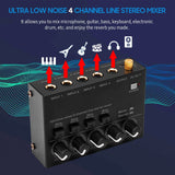 Ultra Low Noise Channel Line Stereo 4 Input 1 Output DC 5V Mini Audio Mixer Microphone Guitar Bass Keyboard Mixers