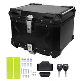Motorcycle Top Box Aluminum Alloy 55L Quick Release Water Resistant with Safety Lock Reflective Sticker for Helmet Luggage Black