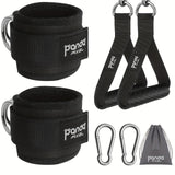 Padded Ankle Straps with Carabiners - 2 Handles, 2 Ankles, Lined for Comfort - Ideal for Gym, Sports Training, Fitness Supplies