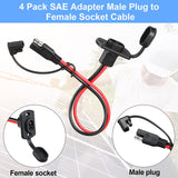 4 Pcs 12AWG 30CM To Extension Cord SAE Socket Sidewall Port Battery Connector Power Parts