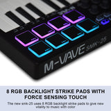 M-VAVE 25-Key MIDI Controller Mini Portable USB Music Keyboard 8 RGB Backlit Pad Arranger Creation Accessories