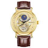 PINTIME Men's Watches Luxury Leather Strap Automatic Mechanical WristWatches 3D Dragon Emboss Business Waterproof Reloj Hombre