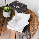 White Marble Bracelet Display Black PU Leather Jewelry Watch Sier Color Rod Placement Stand
