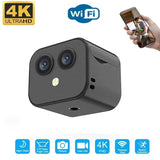 HD 4K Dual Lens Mini Wifi Camera with Magnetic Mount and Remote Control Two-Way Intercom Network Surveillance Camcorder