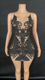 Host's temperament formal with waist cinched suspender for slimming effect, mesh perspective full diamond sexy zipper dress