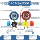 4 Way AC Manifold Gauge R410A R22 R134A HVAC Diagnostic Charging Tool Quick Adapter w/Hose Set + Carrying Case for car use