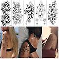 Floral Pattern Temporary Tattoo Stickers - Set Of 8 Stickers (black)
