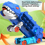 Toy Set Cool Swallowing Transforming Dinosaur Track with 4 Alloy Car Children's Gift