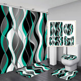 (Package 5) 4-piece Blue And Black Striped Shower Curtain Set, Gray And White Bathroom Set, Modern Home Bathroom Decoration With Rug And Toilet Cover