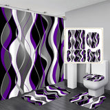 (Package 3) 4-piece Blue And Black Striped Shower Curtain Set, Gray And White Bathroom Set, Modern Home Bathroom Decoration With Rug And Toilet Cover