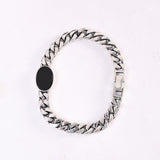 Fashion Trendy Men's S925 Silver Inlaid Black Agate Bracelet Simple