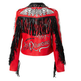 Zip Print Red Leather Cropped Slim Fit