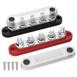 DaierTek Bus Bar 12V Power Distribution with Cover 5 x 1/4" Studs Terminal Block Max 150A 48VDC Positive Negative for Auto