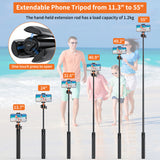 140cm/55in Selfie Stick Tripod Stand with Flexible Ball Head Phone Holder 1/4 Inch Screw Connection for Smartphone