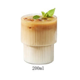 1Set Simple Striped Coffee Glass With Lid Transparent Bubble Milk Tea Cup Juice Glass Milk Morning Cup 450Ml