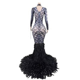 2023 Fashion New Year's Eve Dress Hem Feathered Waist Slimming sleeved Long Skirt