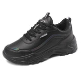 2025 plus size new casual black leather, comfortable sports shoes, waterproof, height increasing, thick soled, non slip women's shoes