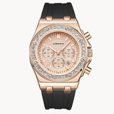 PINTIME Watch for Men Sports Silicone Strap Fashion Quartz Wristwatch Waterproof 3br Casuals Diamond Alloy Case Calendar Clock