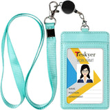 (Lake Blue) Retractable Id Training Band, Easy To Move High Quality Pu Leather Id Bag With 2 Card Slots For Work Documents, School Documents, Subway Card And Acce