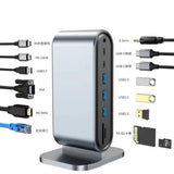 12-in-1 Docking Station PD 100W Type C to HDMI Adapter 4K 30Hz VGA RJ45 3.0 HUB USB Splitter for Laptop