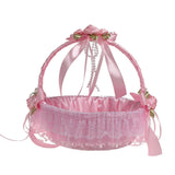 (Pink) Romantic Wedding Flower Girl Basket Western Rustic Lace Basket for Anniversary