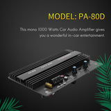 12V 1000W Mono Car Audio Power Amplifier Powerful Bass Subwoofers Amp PA80D