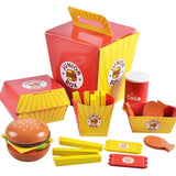 Simulation Wooden Hamburger Fries Fast Food Model Set Pretend Play Toy Creating Stacking Burger Combinations Kids