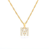 (M) Gold Zircon Letter Pendant Stainless Steel Chain 18k Gold Plated 26 Letter Necklacea