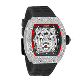 PINTIME Man Watch Waterproof 30m Punk Quartz Wristwatch Silicone Strap Hollow Spider Pattern Leopard Print Dial Calendar Clock