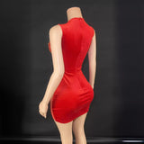 Internet famous red temperament short skirt with fine glitter and small diamonds, sexy buttocks, slim appearance without sleeves