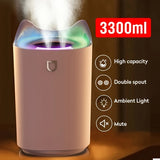 1pc 111.59oz Large Capacity Double Nozzle LED Light Humidifier Ultrasonic 111.59oz Essential Oil Diffuser H2o Room Air Humidifiers