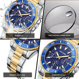 PINTIME Casuals Men's Watches 42mm Case Six-Hand Dial Stainless Steel Strap Fashion Quartz Wristwatch Waterproof Luminous Reloj
