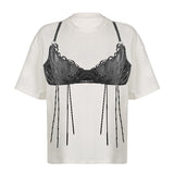 Europe And America Cross Border Fashion Underwear Printing Contrast Color Loose All-match Short Sleeve T-shirt Top