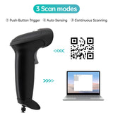 Handheld USB 2D 1D Barcode Scanner COMS Sensor High-speed QR Code Reader Plug and Play Auto-sensing/Continuous Scanning