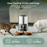 4L APP Pet Feeder Large Capacity Stainless Steel Food Bucket Automatic Cat and Dog Feeding Bowl