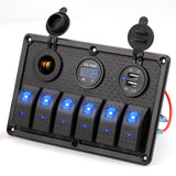 6 Gang Rocker 12V Waterproof RV Led Switch Panel for Car Truck Marine Boat