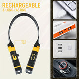 Neck charging LED reading light - two levels of brightness, perfect for reading, weaving, camping, and maintenance