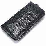 Luxury Crocodile Leather Skin Mens Wallet Zipper Long Wallet Men Purse Clutch Bag (Crocodile Back Black)