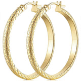 Gold Earrings 14K Gold Hoop Earrings for Women XShaped Wave Engraving Big Hoops Earring for Womens Earring 35mm Ref: 3546