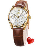 Women Watch Brown Leather Straps Ladies Rose Gold Elegant Luxury Dress Chronograph Wrist Watch Date Day