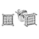 0.10 Carat (ctw) Round Diamond Square Shape Men's  Women's (Unisex) Hip Hop Iced Stud Earrings 1/10 CT