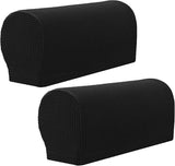 Sofa Armrest Protectors 2PCS NonSlip Fluffy Cover Stretch Fabric Dark Blue (Black)