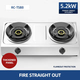 Household Strong Fire Stainless Steel Double Gas Stove - Desktop for Kitchen