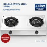 Household Strong Fire Stainless Steel Double Gas Stove - Desktop for Kitchen