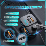 Bluetooth 5.0 MP3 Player Car Charger FM Transmitter Adapter Wireless Handsfree Stereo Dual USB Colorful Light Play TF Card