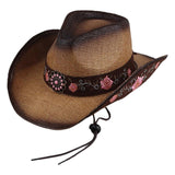 Summer Panama Hats for Women Wide Brim Cowgirl Hat Western Cowboy Hat Ladies Beach Jazz Cap with Wind Lanyard Ref: 8151