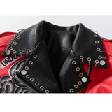 Zip Print Red Leather Cropped Slim Fit