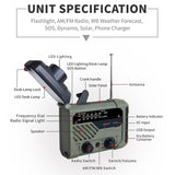 AM/FM Radio, Multi-functional Reading Lamp, Flashlight with SOS Alarm - Solar Charging 2000mAh Power Bank for Outdoor Emergency
